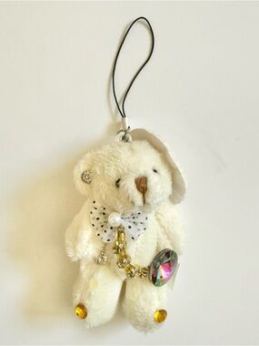 Plush White Bear Charm Keychain with Jewel Accents Famous Amos